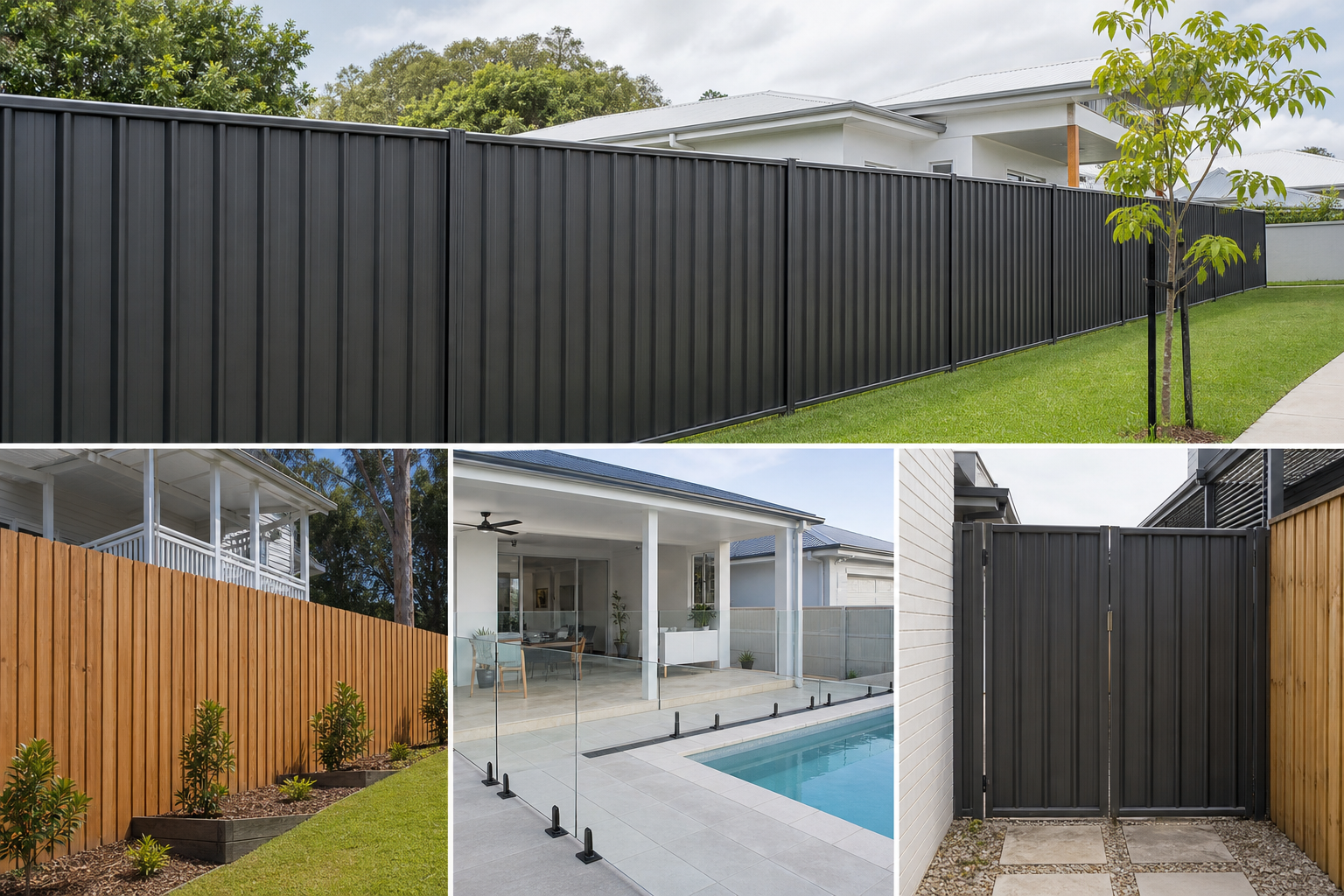 Long charcoal Colorbond boundary fence